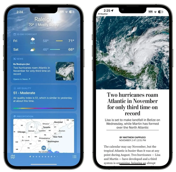 弥渡苹果14维修分享iPhone 14手机如何看天气时顺带看新闻 