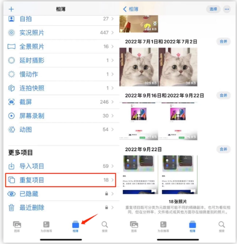弥渡苹果手机维修分享iOS 16 中相册重复项目功能使用方法 