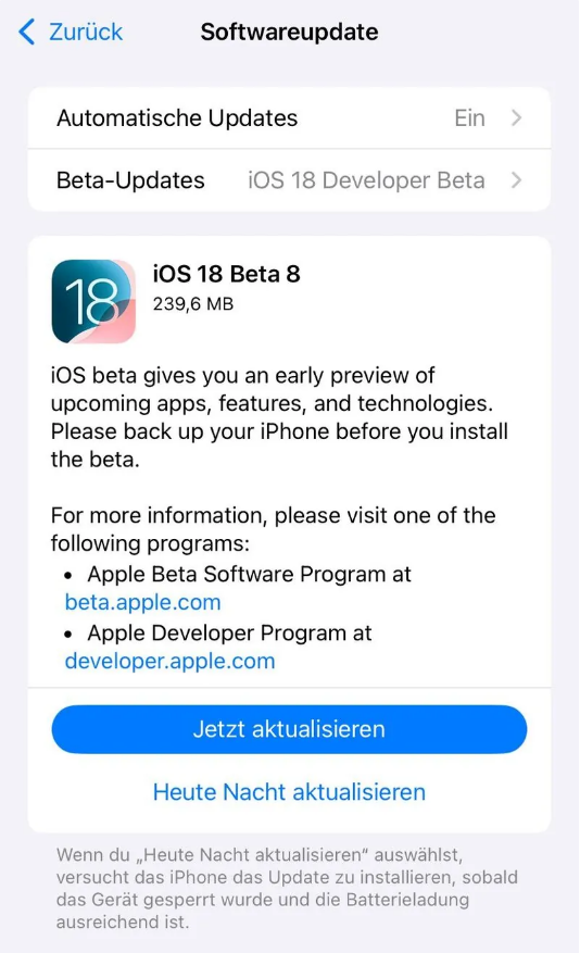 弥渡苹果手机维修分享苹果 iOS / iPadOS 18 开发者预览版 Beta 8 发布 